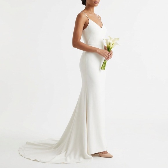 Lulus Dresses & Skirts - Lulus Maxi Dress Women Small White Stretch Sleeveless Lace Trim V-Neck Back Zip